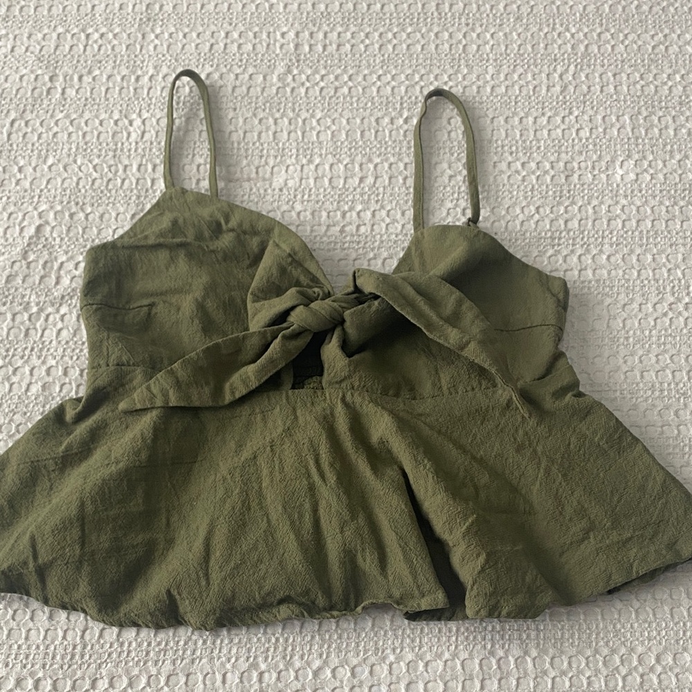Olive Green Women's Top with Bow Detail
